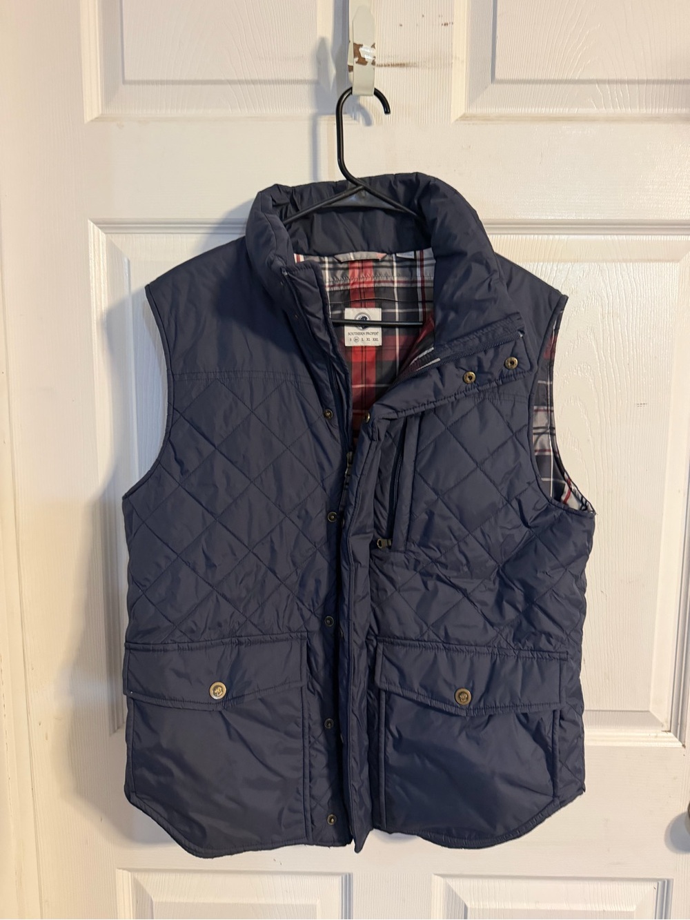 Southern Proper Navy Quilted Kids Vest with Plaid Trim